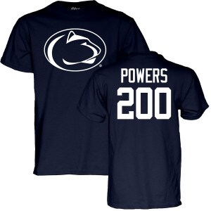 navy short sleeve t-shirt white Athletic Logo on front white Powers 200 on back